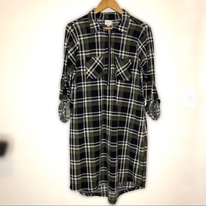 Green Plaid Flannel Shirt Dress